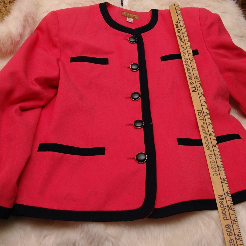 Robinson's petites Coral and black blazer button down Sz 8